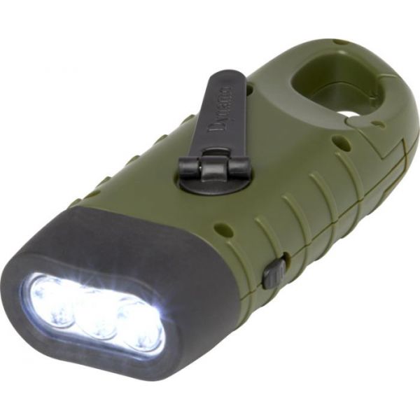 Recycledplasticsolardynamoflashlightwithcarabiner Armygreen